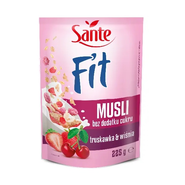 2543962126a35e20df9894d362928cf8-2.jpg SANTE MUSLI FIT TRUSKAWKA-WIŚNIA BEZ CUKRU 225G