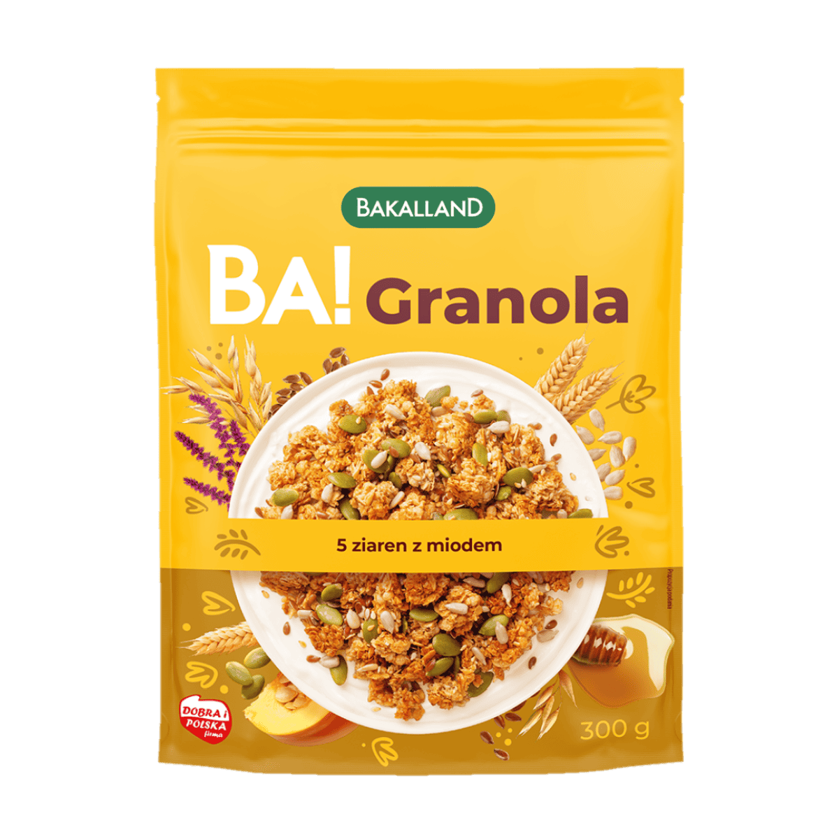 granola 5 ziaren z miodem GRANOLA BA! 5 ZIAREN I MIÓD 300G BAKALLAND