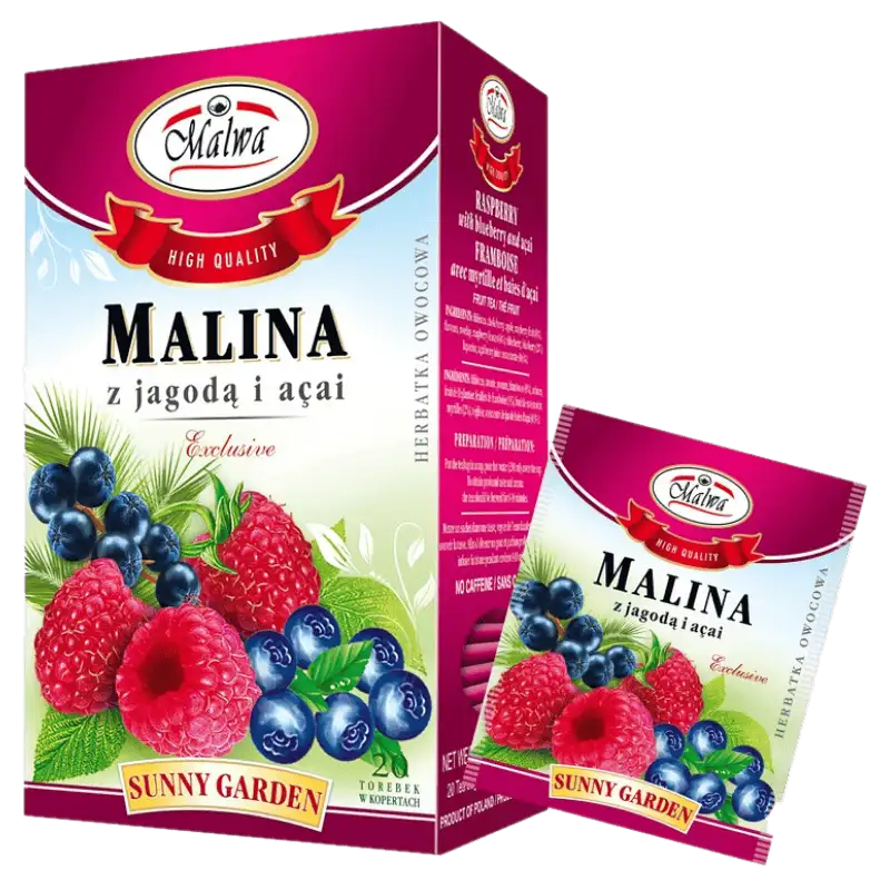 Malwa Sunny Garden Herbatka Owocowa Malina z Jagodą i Acai 40 g (20 × 2 g)