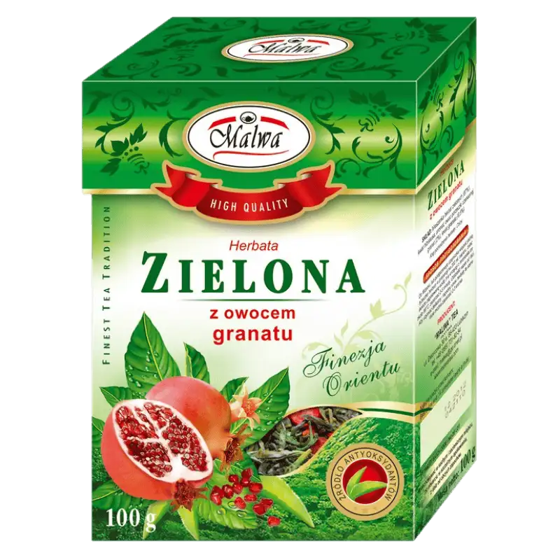 Malwa Herbata Zielona Liściasta z Owocem Granatu 100 g