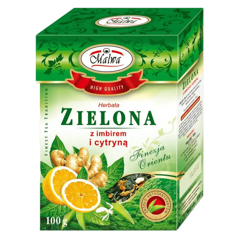 Malwa Herbata Zielona Liściasta z Imbirem i Cytryną 100 g