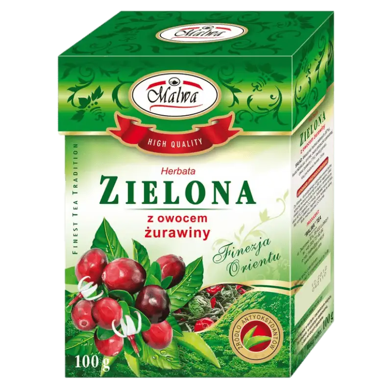 Malwa Herbata Zielona Liściasta z Owocem Żurawiny 100 g