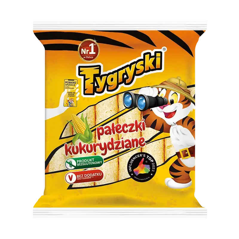 trygryski paleczki kukurydzina 50g Tygryski Pałeczki Kukurydziane 50 g