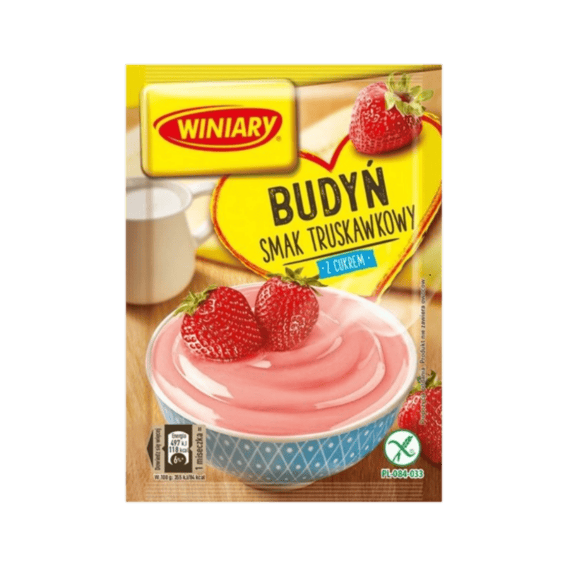 winiary budyn truskawkowy z cukrem WINIARY BUDYŃ TRUSKAWKOWY 60G
