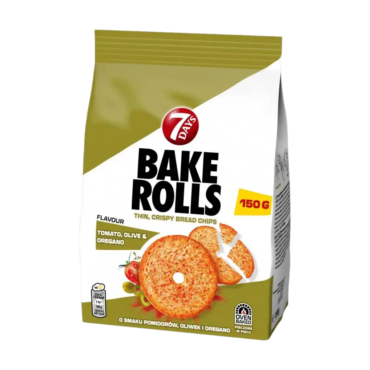 7 Days Bake Rolls Chrupki Chlebowe o Smaku Pomidorów, Oliwek i Oregano 150 g