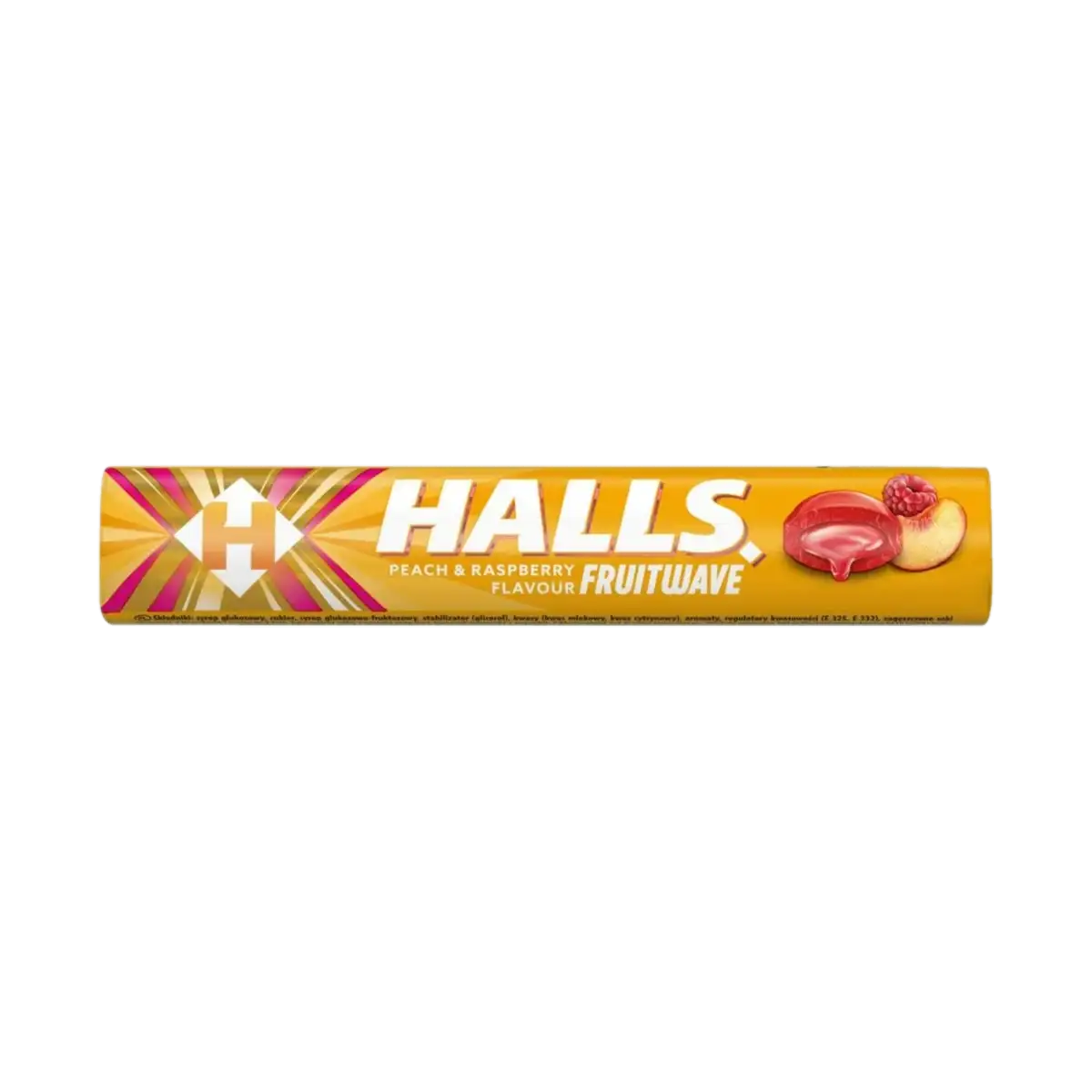 halls brzoskwinia malina 85925045 Halls Fruitwave Peach & Raspberry Cukierki z Płynnym Nadzieniem o Smaku Brzoskwiniowo-Malinowym 45 g
