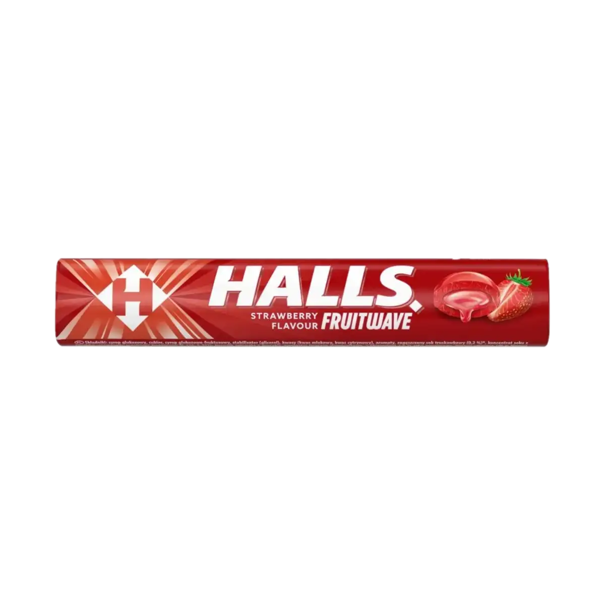 haslls truskawka 85925052 Halls Fruitwave Strawberry Cukierki z Płynnym Nadzieniem o Smaku Truskawkowym 45 g