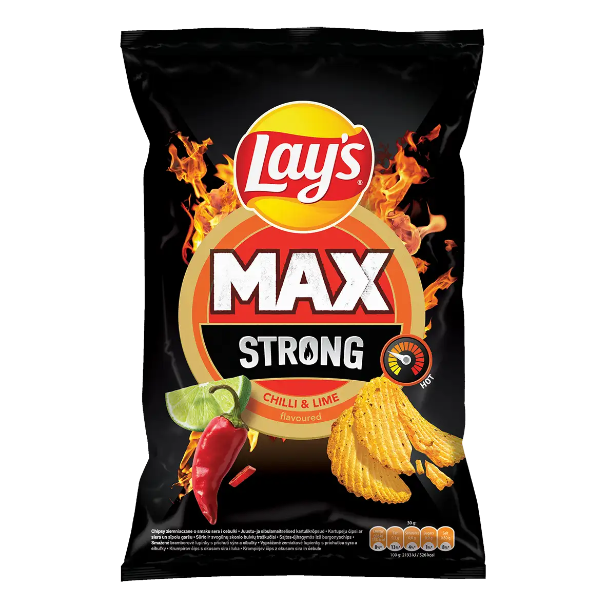 Lay's MAX Strong Chipsy Ziemniaczane Karbowane o Smaku Ostrego Chilli i Limonki 120 g