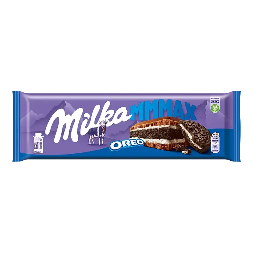 milka oreo 300 Milka MMMAX Oreo Czekolada Mleczna z Nadzieniem Mlecznym i Kakaowymi Herbatnikami Oreo 300 g