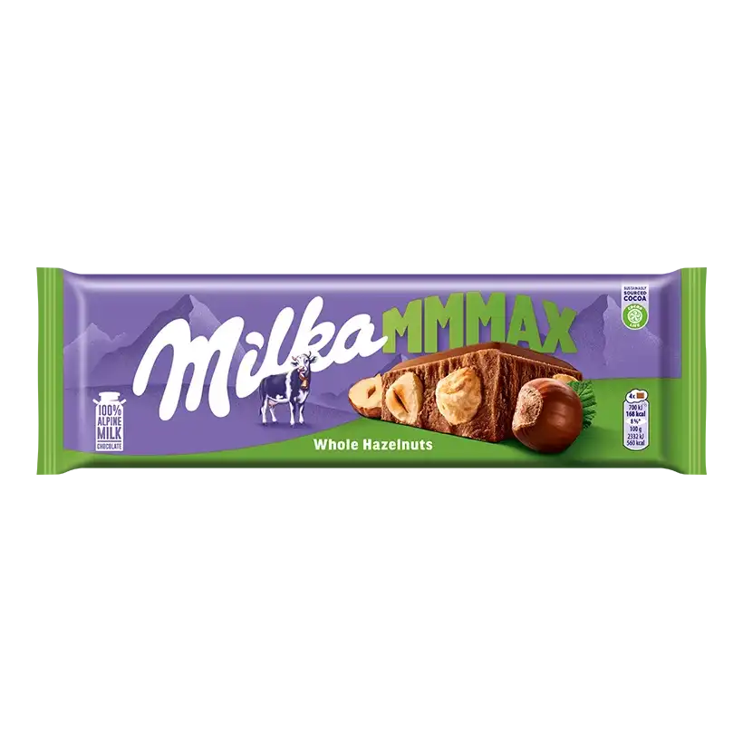 Milka MMMAX Czekolada Mleczna z Całymi Orzechami Laskowymi 250 g
