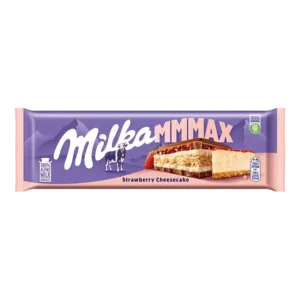 Milka MMMAX Strawberry Cheesecake Czekolada Mleczna z Herbatnikiem oraz Nadzieniem o Smaku Sernika i Truskawkowym 300 g