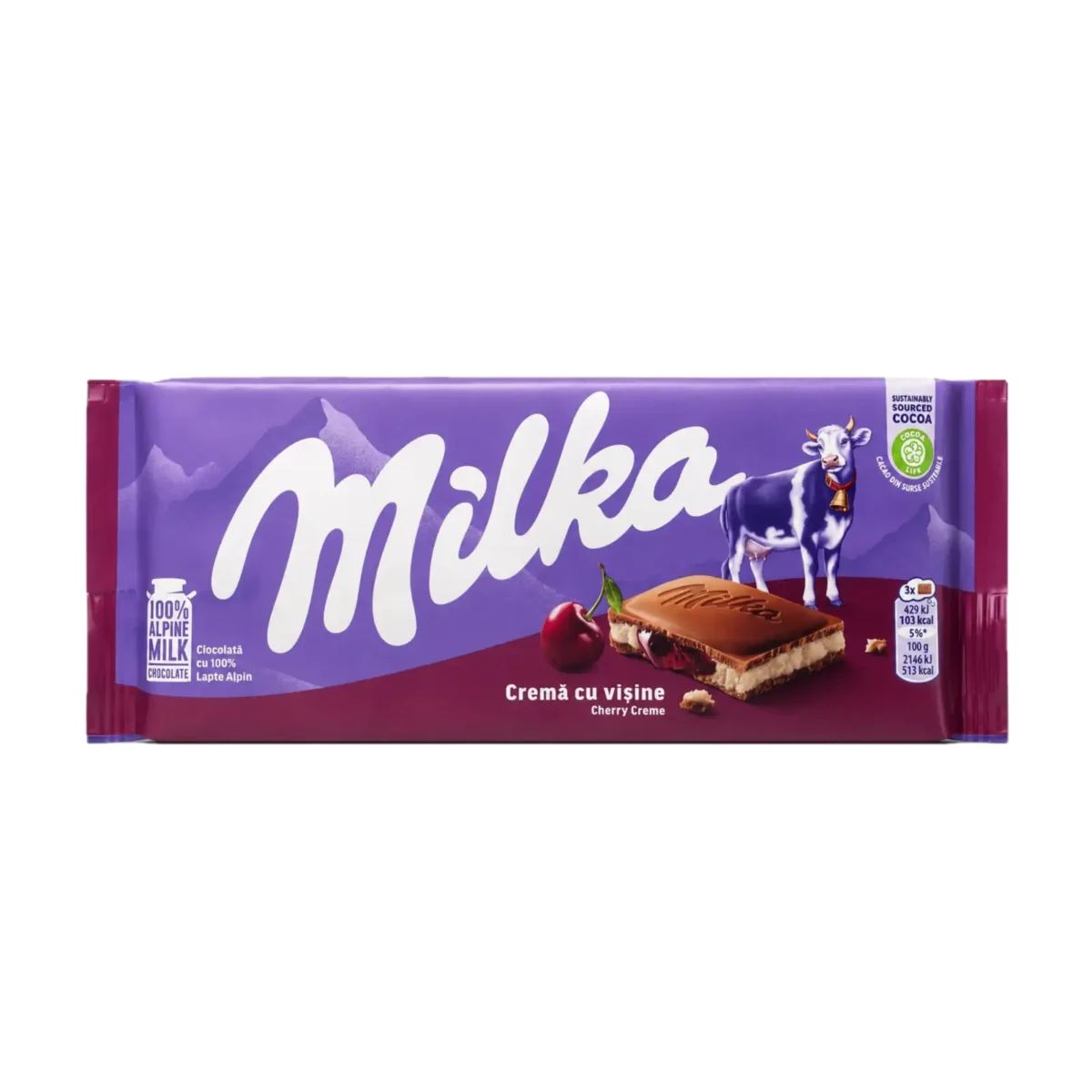Milka Cherry Crème Czekolada Mleczna z Nadzieniem Wiśniowym 100 g