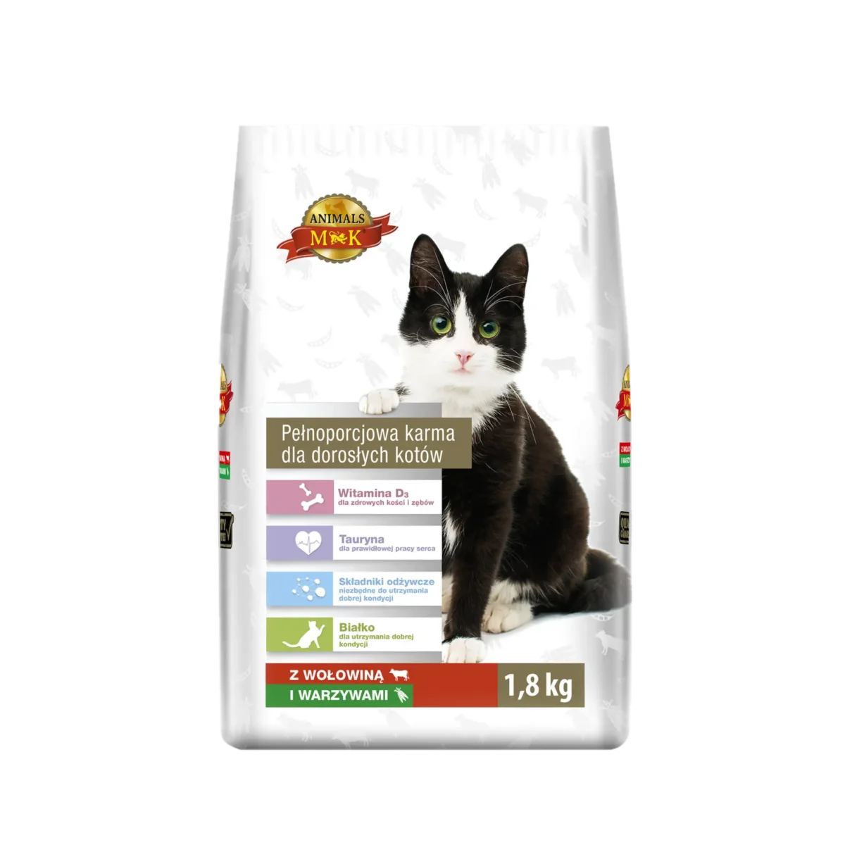 MK Animals Sucha Karma dla Kota z Wołowiną i Warzywami 1,8 kg