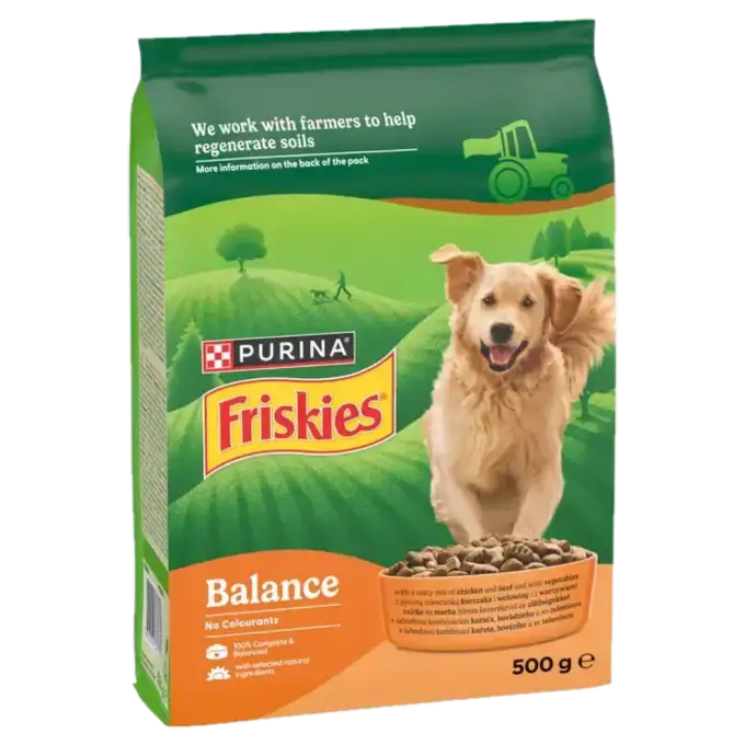 Friskies Balance Sucha Karma dla Psa z Kurczakiem, Wołowiną i Warzywami 500 g