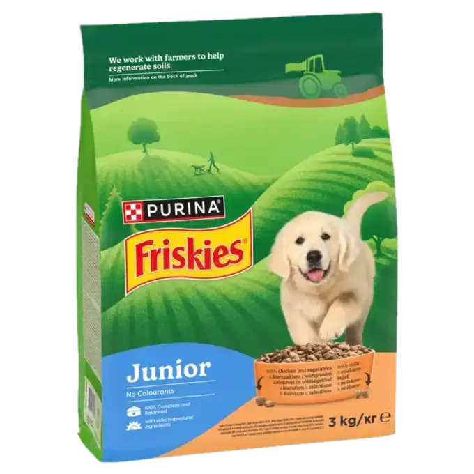 friskies junior sucha kurczak i warzywa 3 kg Friskies Junior Sucha Karma dla Szczeniąt z Kurczakiem i Warzywami z Mlekiem 3 kg