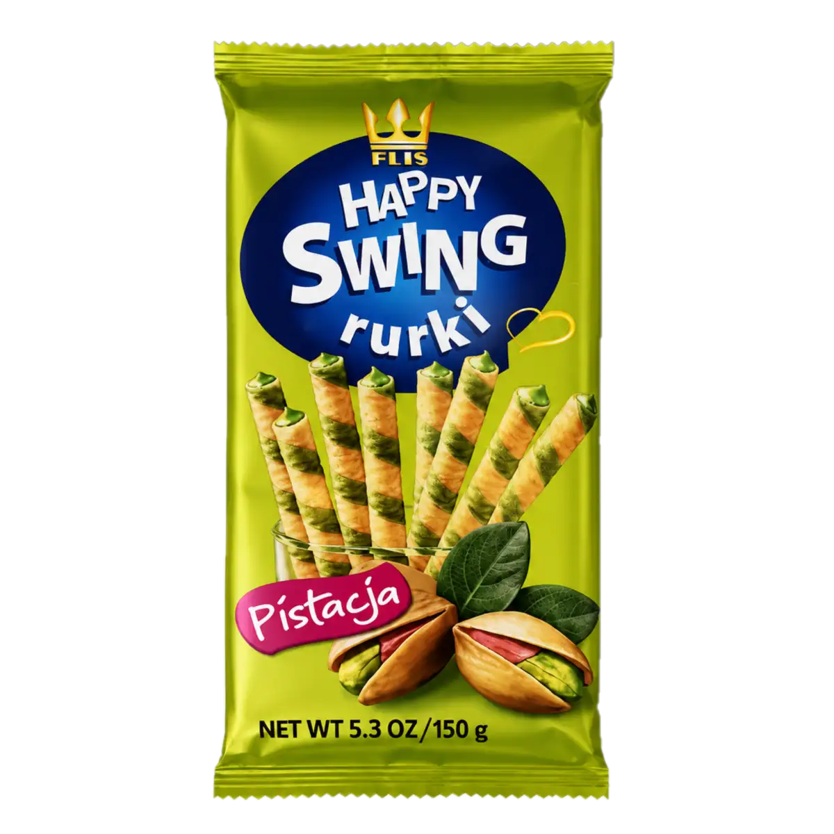 happy swing rurki pistacja Happy Swing Rurki Waflowe z Kremem Pistacjowym 150 g