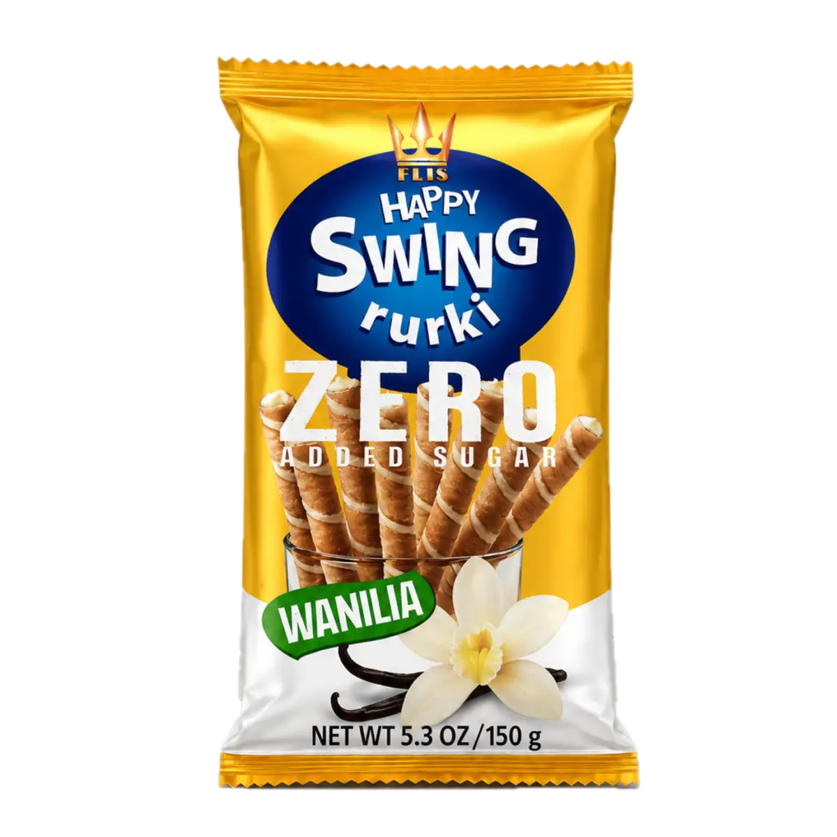 Happy Swing Rurki Waflowe z Kremem Waniliowym Bez Dodatku Cukru 150 g